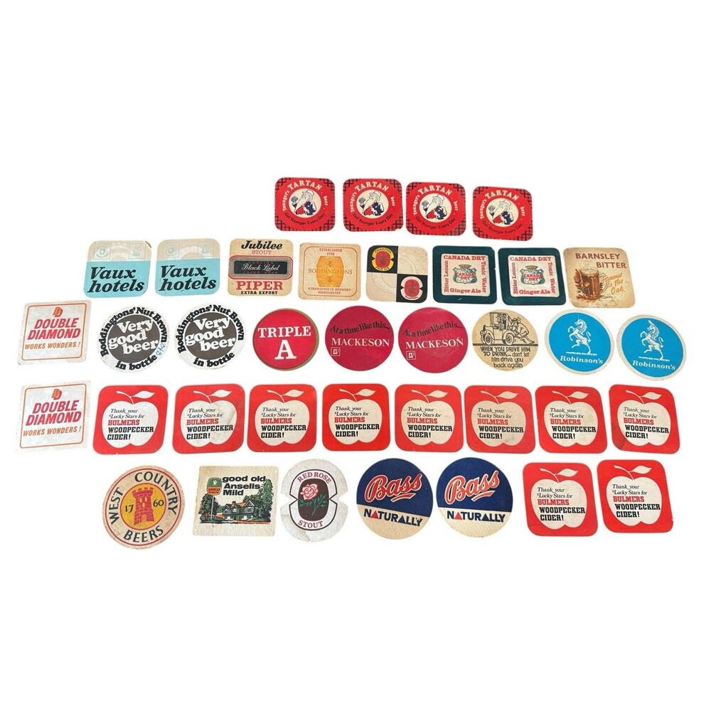 Lot of 37 Vintage Beer Coasters Pub Bar Drink Cardboard Coasters Various Brands